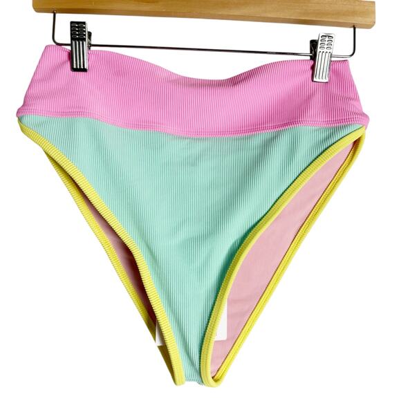 Beach Riot Emmy Pastel Macaron Colorblock High Waisted Bikini Bikini Bottoms L - Picture 3 of 10
